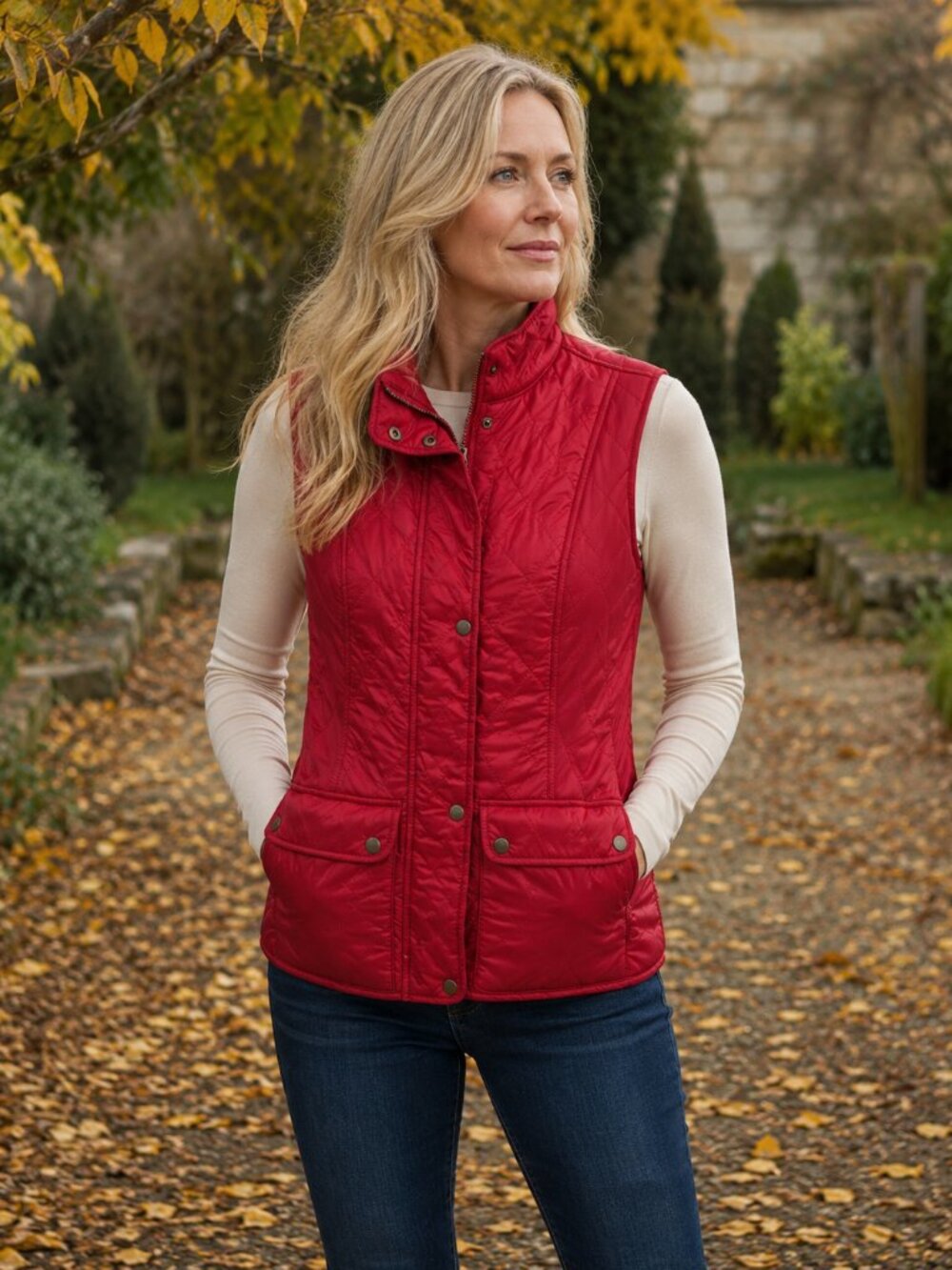 Barbour Wray Gilet Women’s Red Quilted Vest Fleece Lined Full Zip Size US-4 - Picture 1 of 8